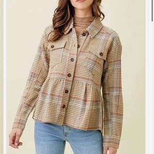 Mystree Anika Peplum Plaid Jacket LARGE NEW!